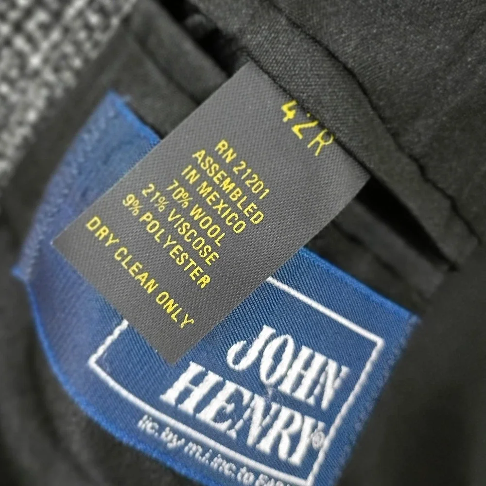 Vintage John Henry Double Breasted Tweed Blazer Mens 42R Black White Wool Casual